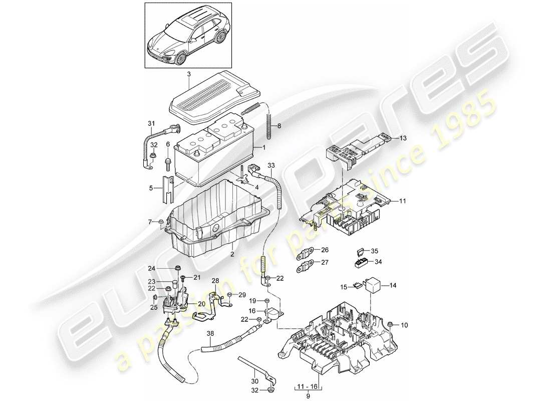 porsche cayenne e2 (2017) battery part diagram