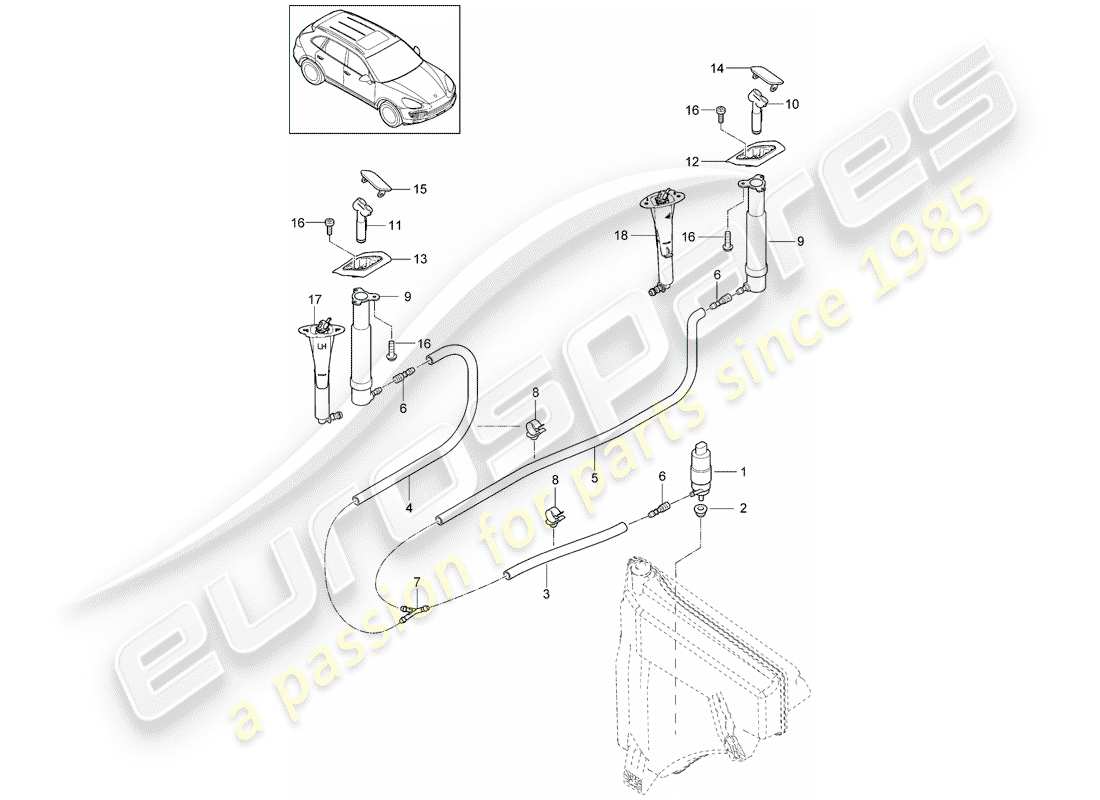 porsche cayenne e2 (2017) headlight washer system part diagram