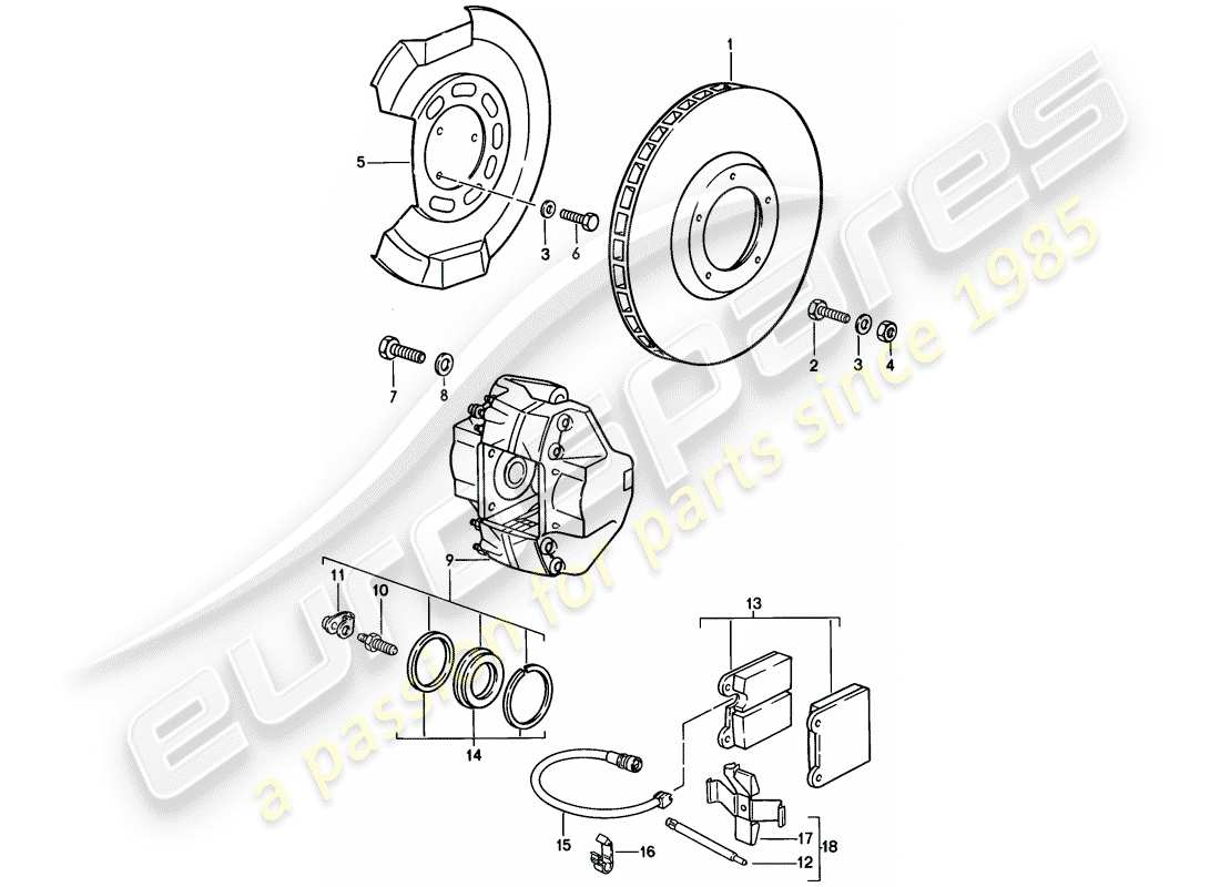 porsche 911 (1985) brake - front axle part diagram