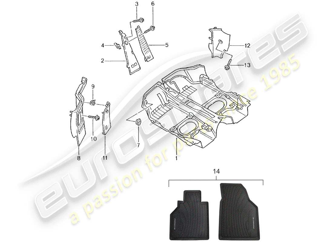 porsche 996 gt3 (2001) floor cover - trims part diagram