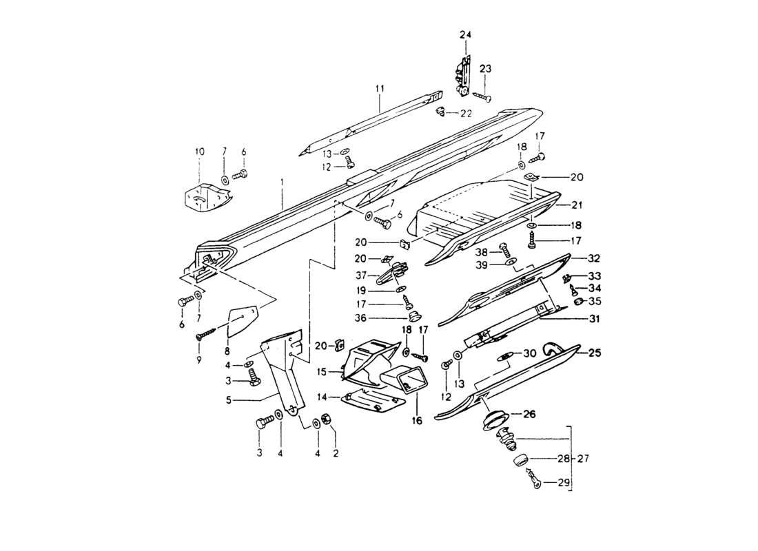 porsche 964 (1994) knee pad trim - airbag - for vehicles with - glove box lid - catch - d - mj 1990>> part diagram