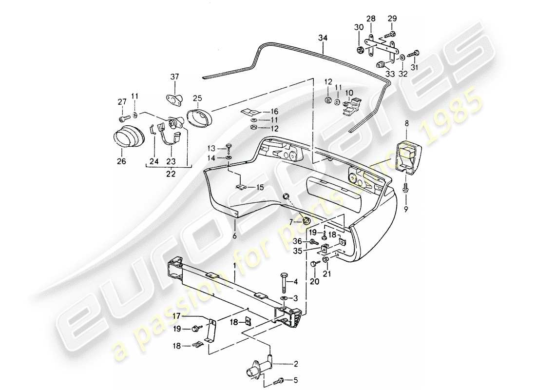 porsche 968 (1995) rear skirt - bumper part diagram