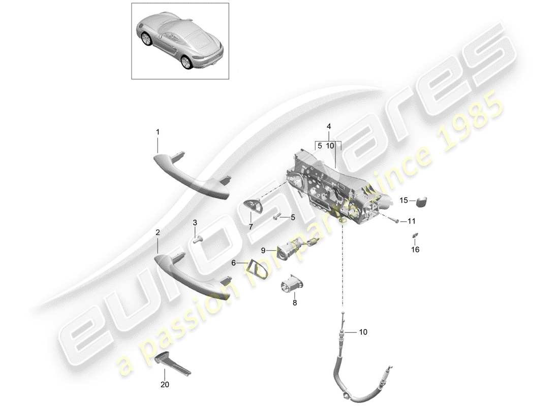 porsche 718 cayman (2018) door handle, outer part diagram