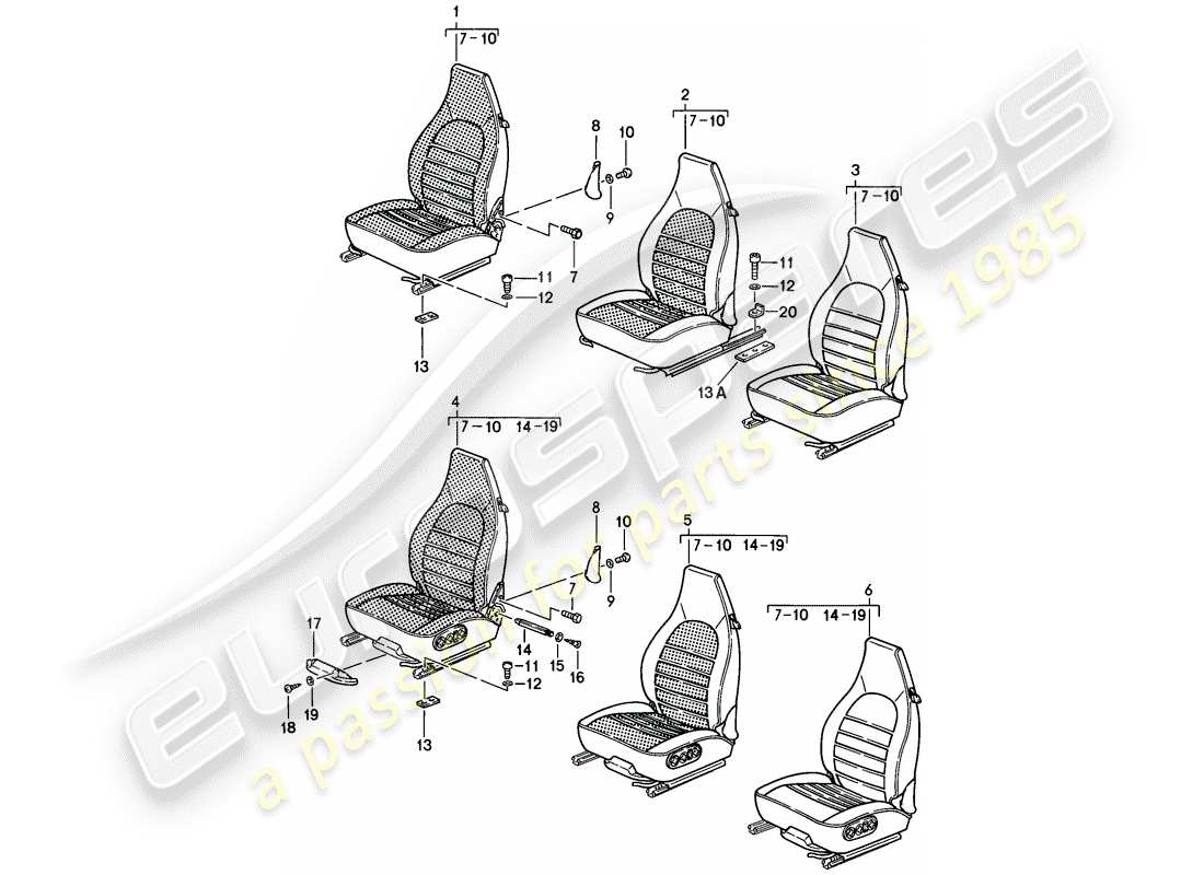 porsche 911 (1986) front seat - d - mj 1985>> part diagram