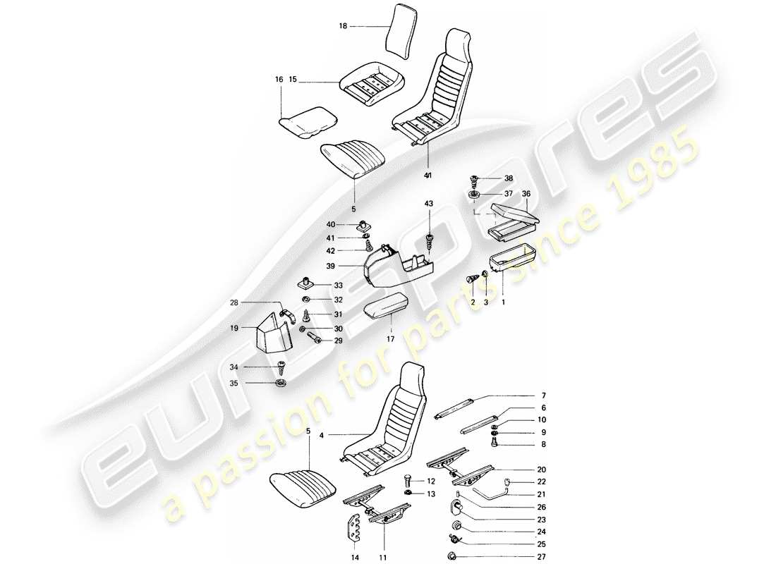 porsche 914 (1970) seat part diagram