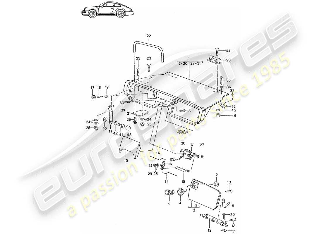 porsche seat 944/968/911/928 (1989) rear luggage dump - - - - d - mj 1992>> - mj 1994 part diagram