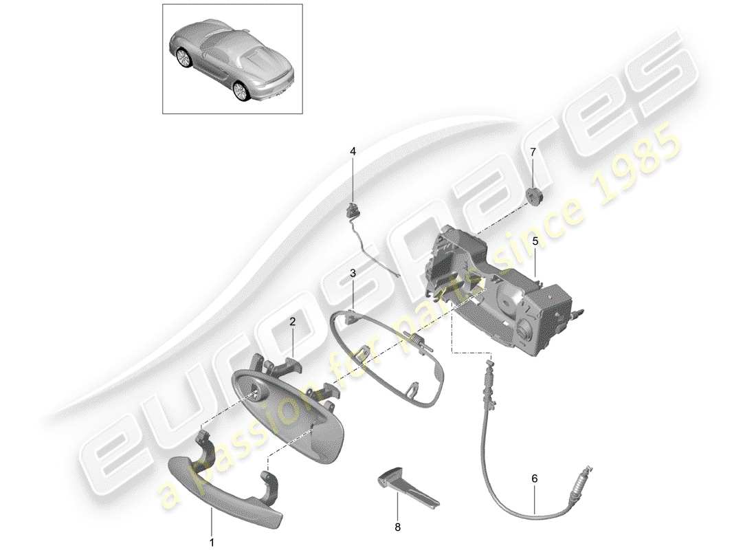 porsche boxster spyder (2016) door handle part diagram