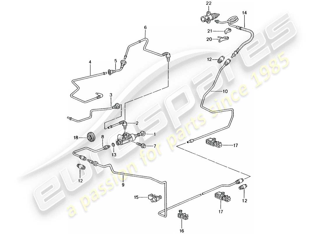 porsche 996 gt3 (2005) hydraulic clutch - operation - clutch master cylinder - hydraulic clutch pipe part diagram