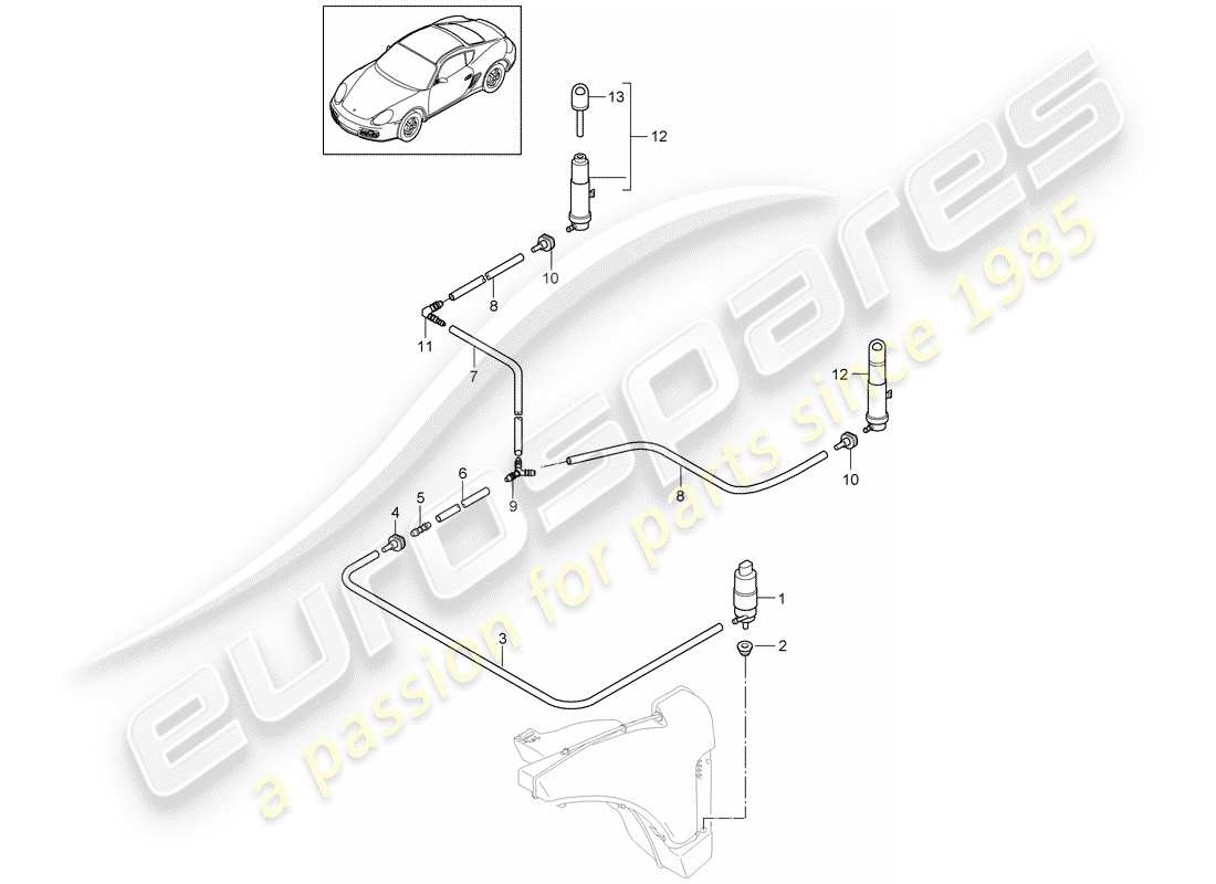 porsche cayman 987 (2011) headlight washer system part diagram