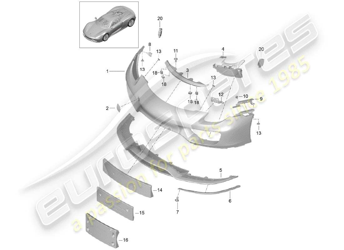 porsche 918 spyder (2015) bumper part diagram