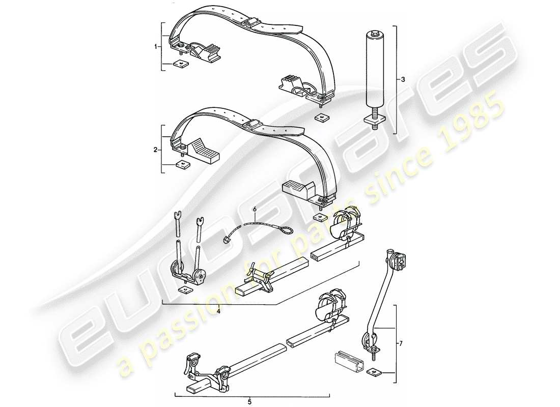 porsche 911 (1986) roof transport system part diagram