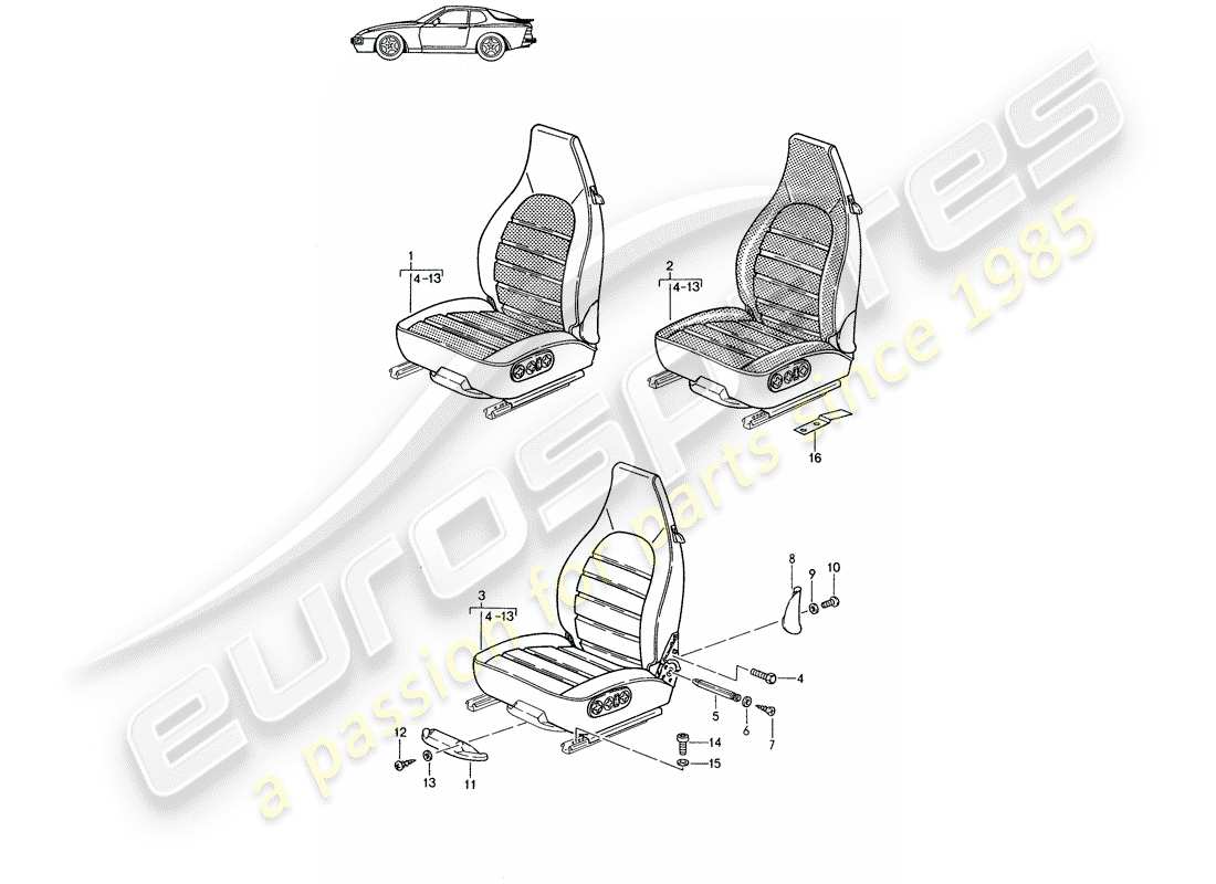 porsche seat 944/968/911/928 (1989) front seat - complete - d >> - mj 1988 part diagram