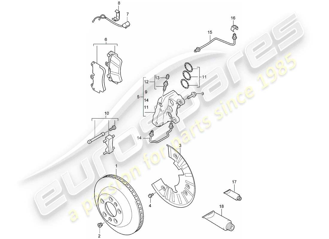 porsche cayenne (2005) disc brakes part diagram