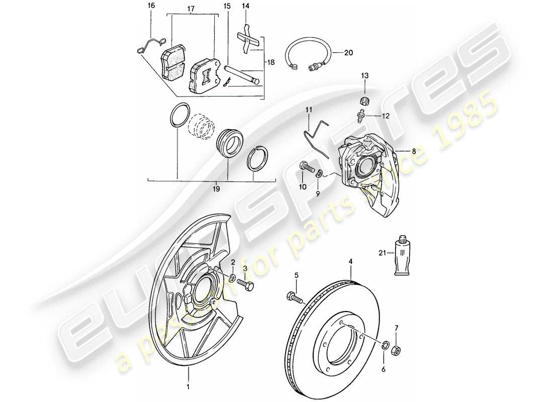 porsche 944 (1990) disc brakes - front axle - d >> - mj 1989 part diagram