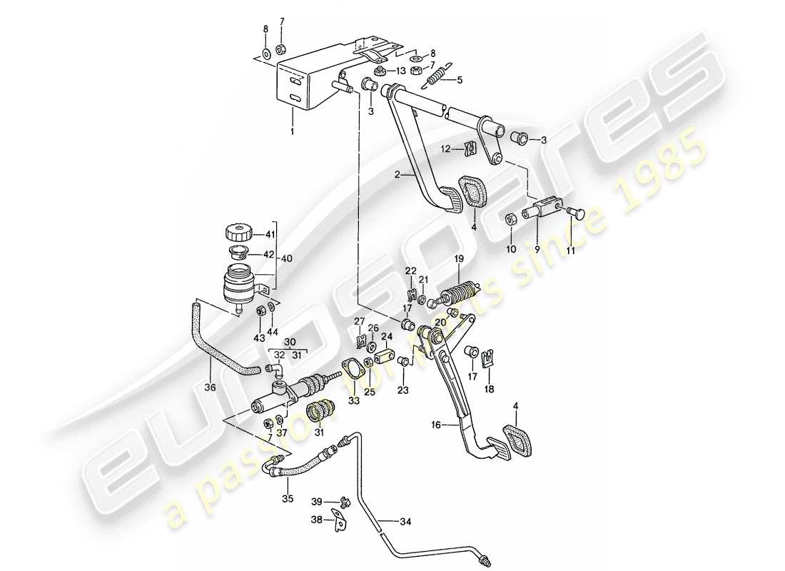 porsche 944 (1990) brake - clutch - pedals part diagram