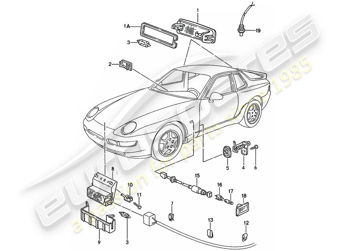 porsche 968 (1995) interior light - turn signal repeater part diagram