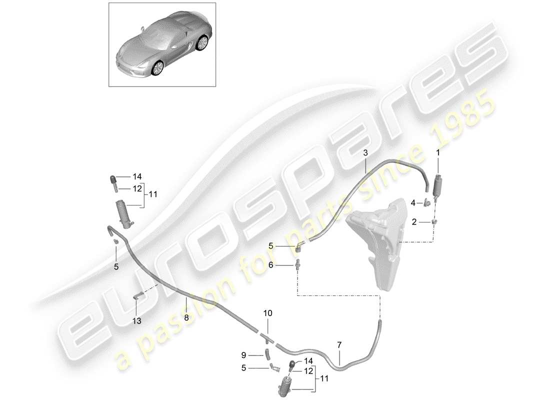 porsche boxster spyder (2016) headlight washer system part diagram