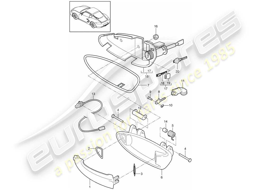 porsche cayman 987 (2011) door handle part diagram