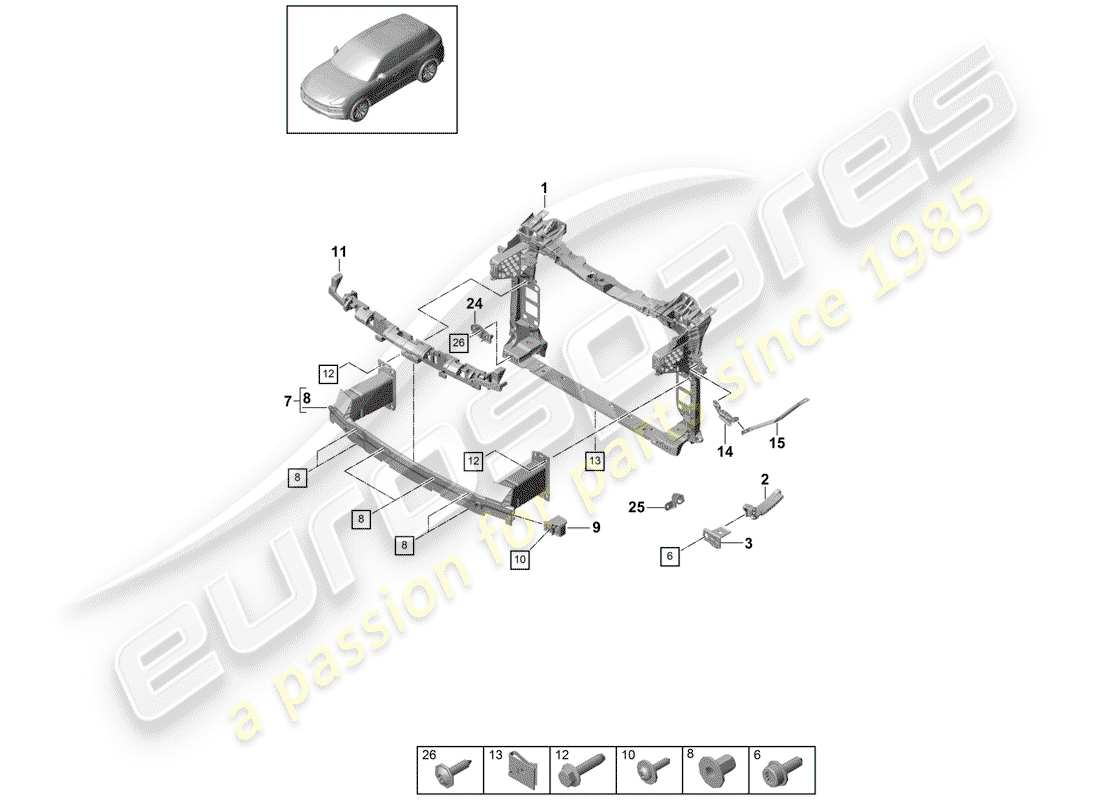 porsche cayenne e3 (2018) bumper part diagram