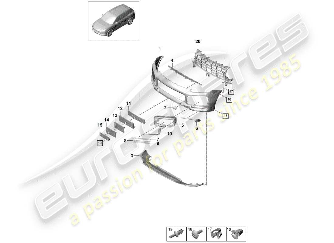 porsche cayenne e3 (2018) bumper part diagram