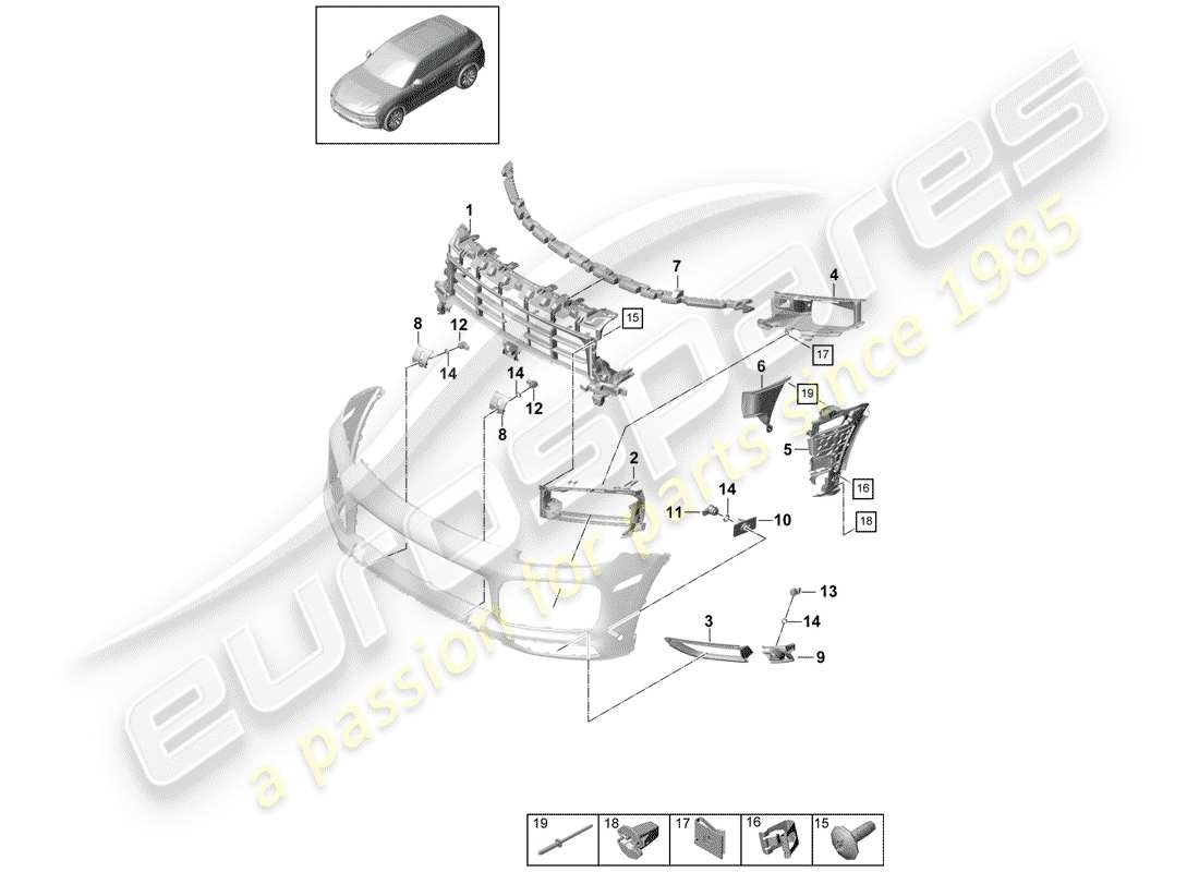 porsche cayenne e3 (2020) bumper part diagram