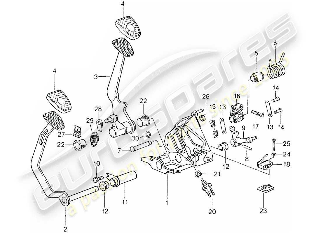 porsche 964 (1989) pedals - manual gearbox part diagram