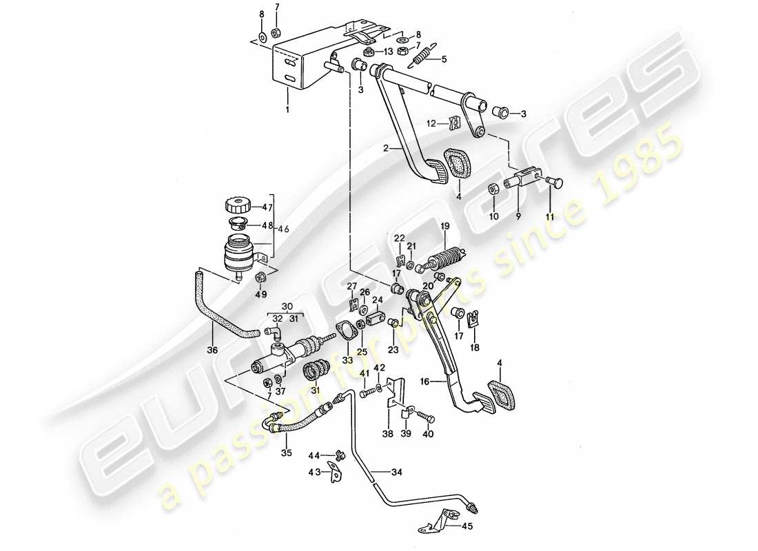 porsche 968 (1992) brake - clutch - pedals part diagram