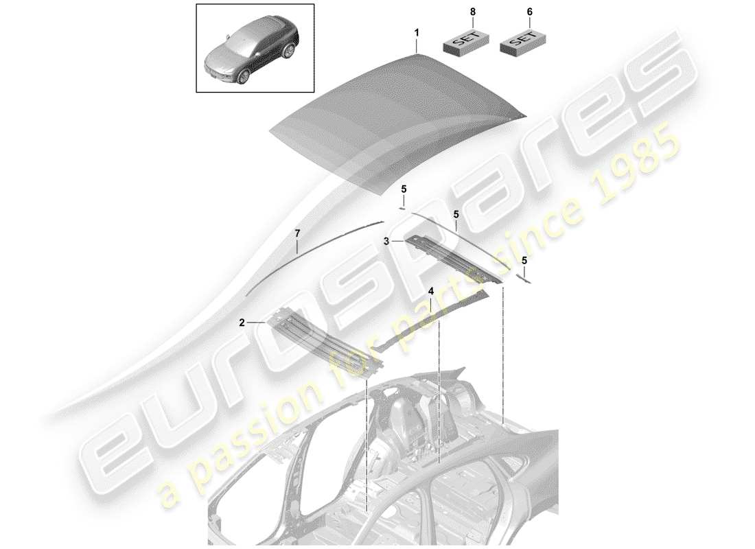 porsche cayenne e3 (2018) outer roof panel part diagram