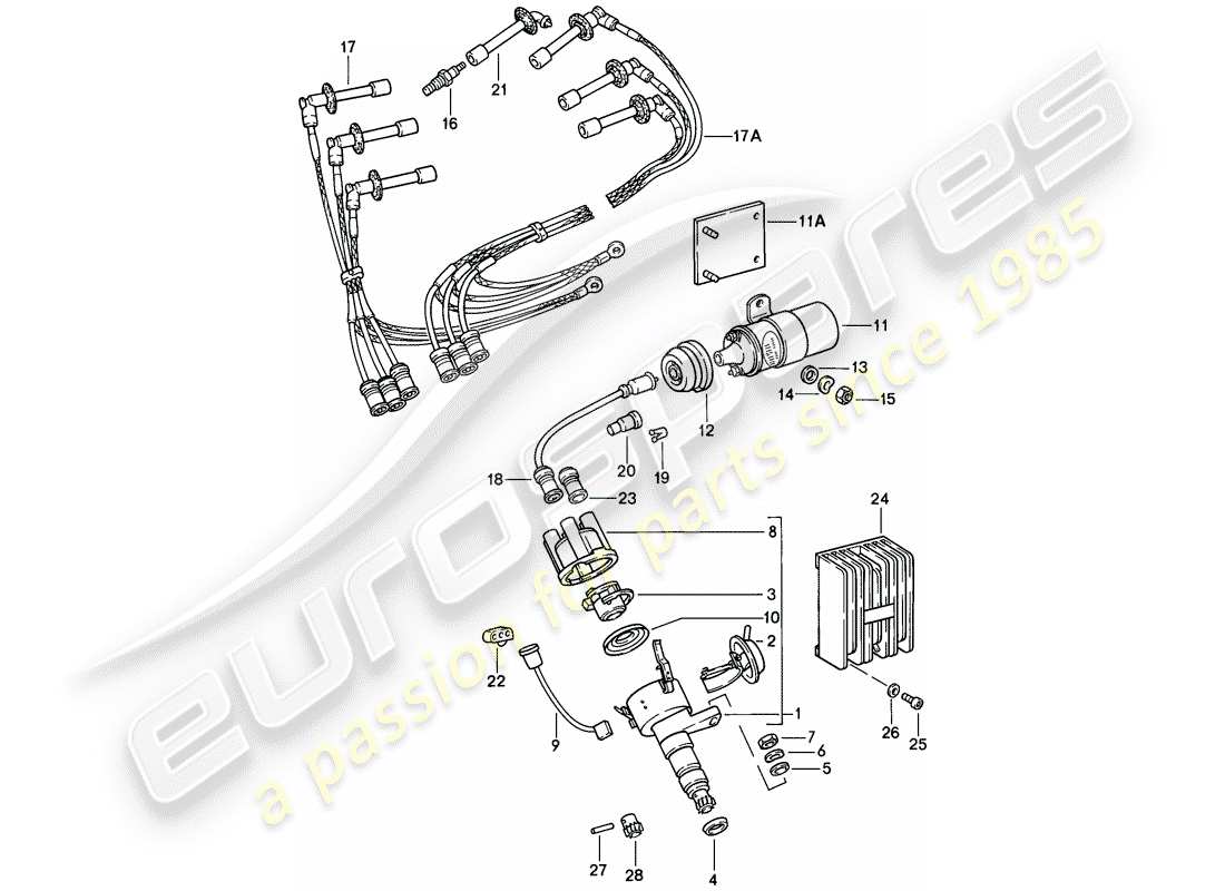 porsche 911 (1986) engine electrics 1 part diagram