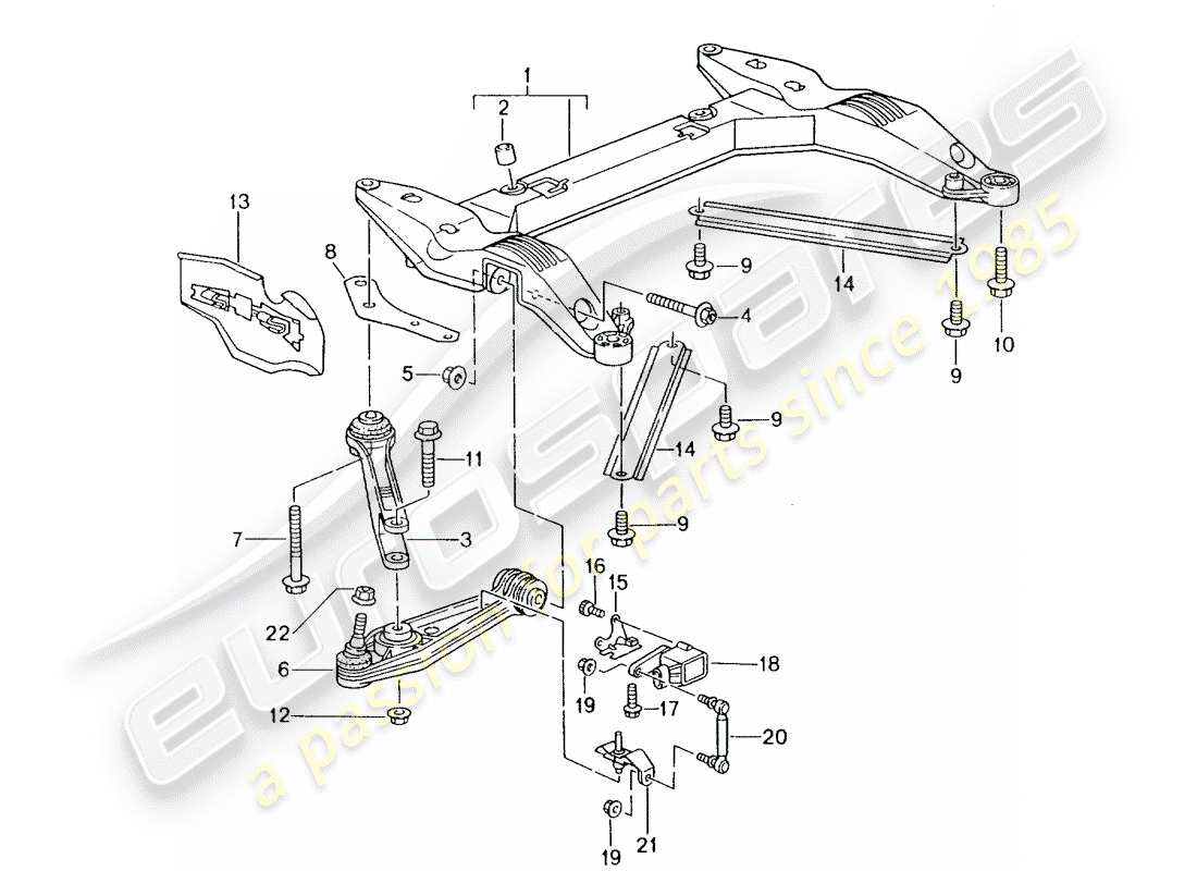 porsche boxster 986 (2001) cross member - track control arm part diagram