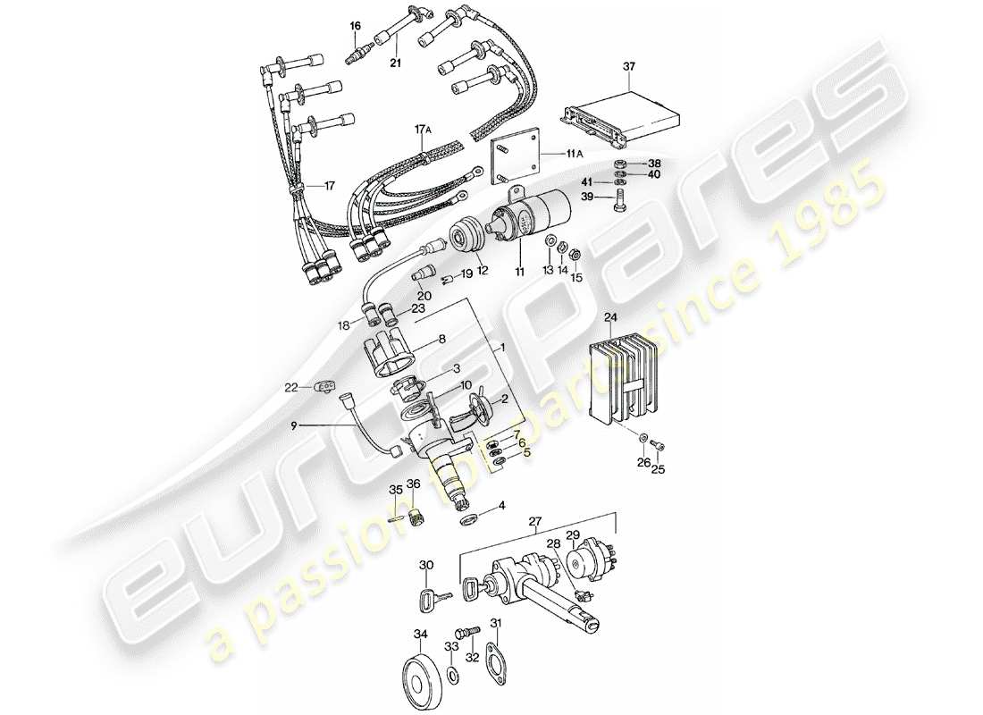 porsche 911 (1983) engine electrics - steering lock part diagram