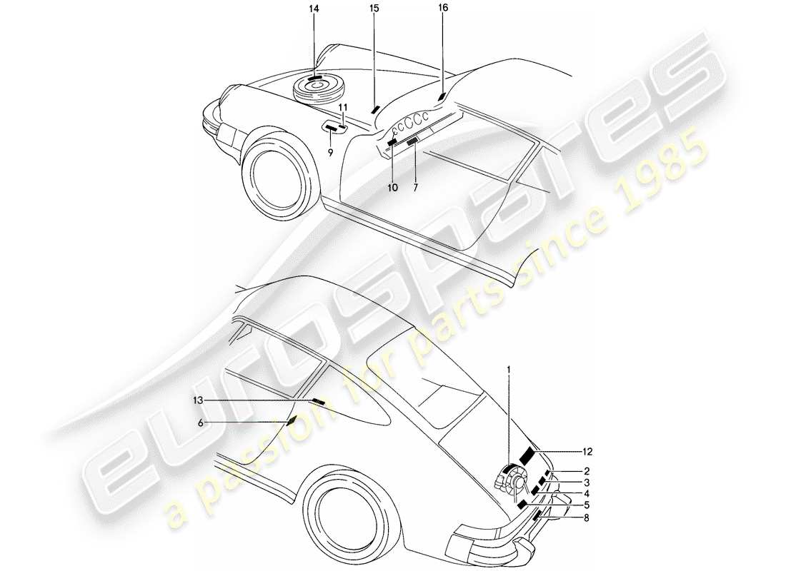 porsche 911 (1987) sticker part diagram