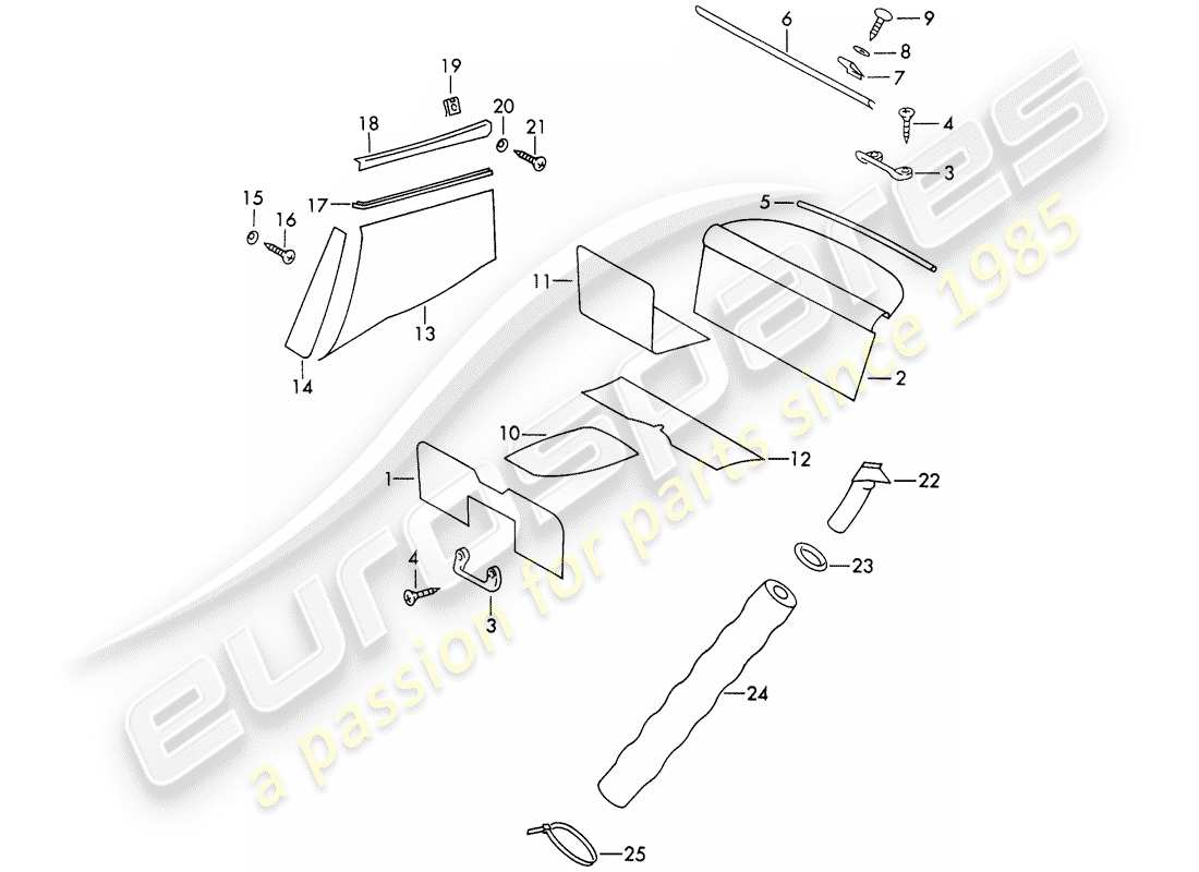 porsche 911/912 (1965) interior equipment part diagram