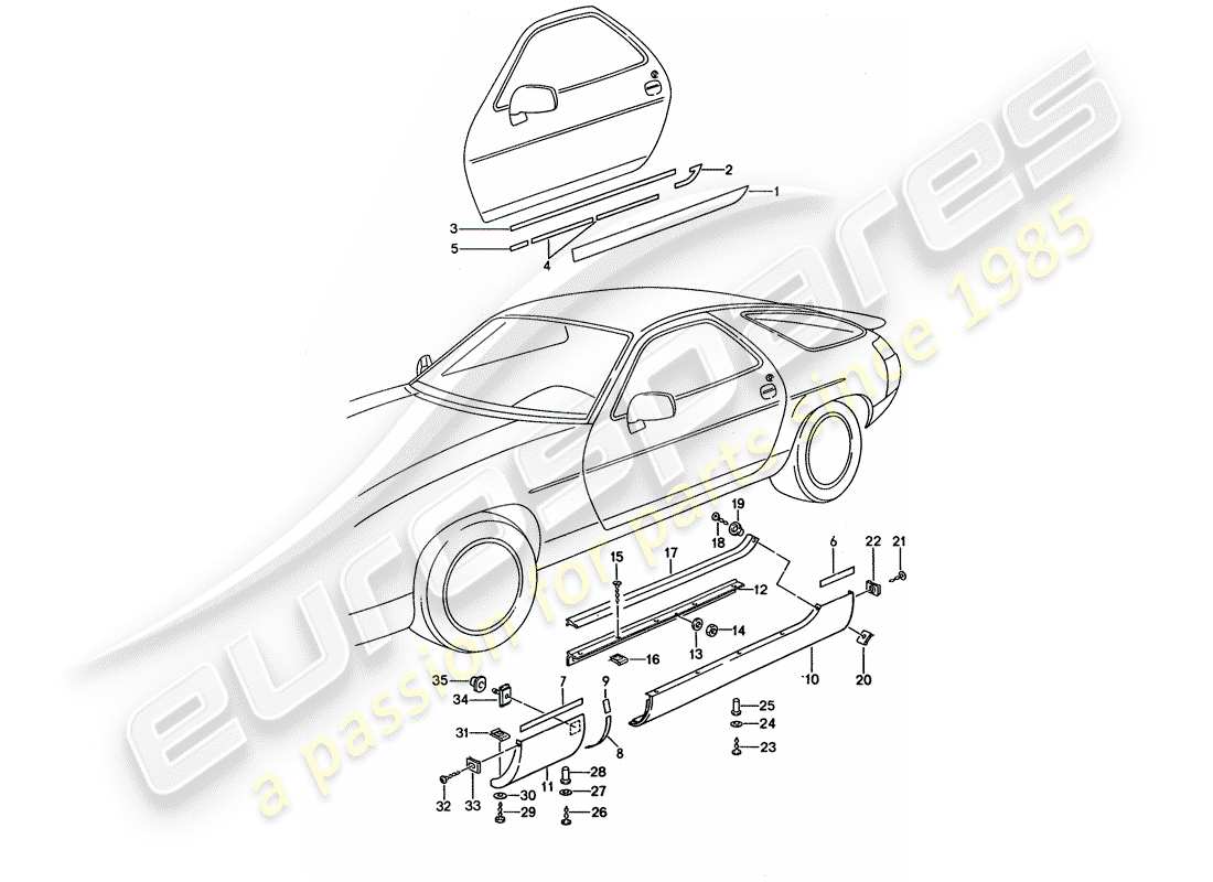 porsche 928 (1995) side member trim part diagram