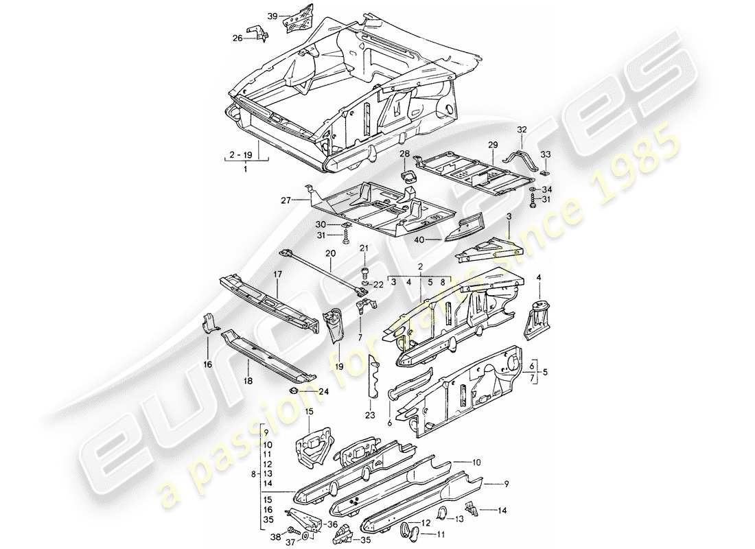 porsche 928 (1995) front end part diagram