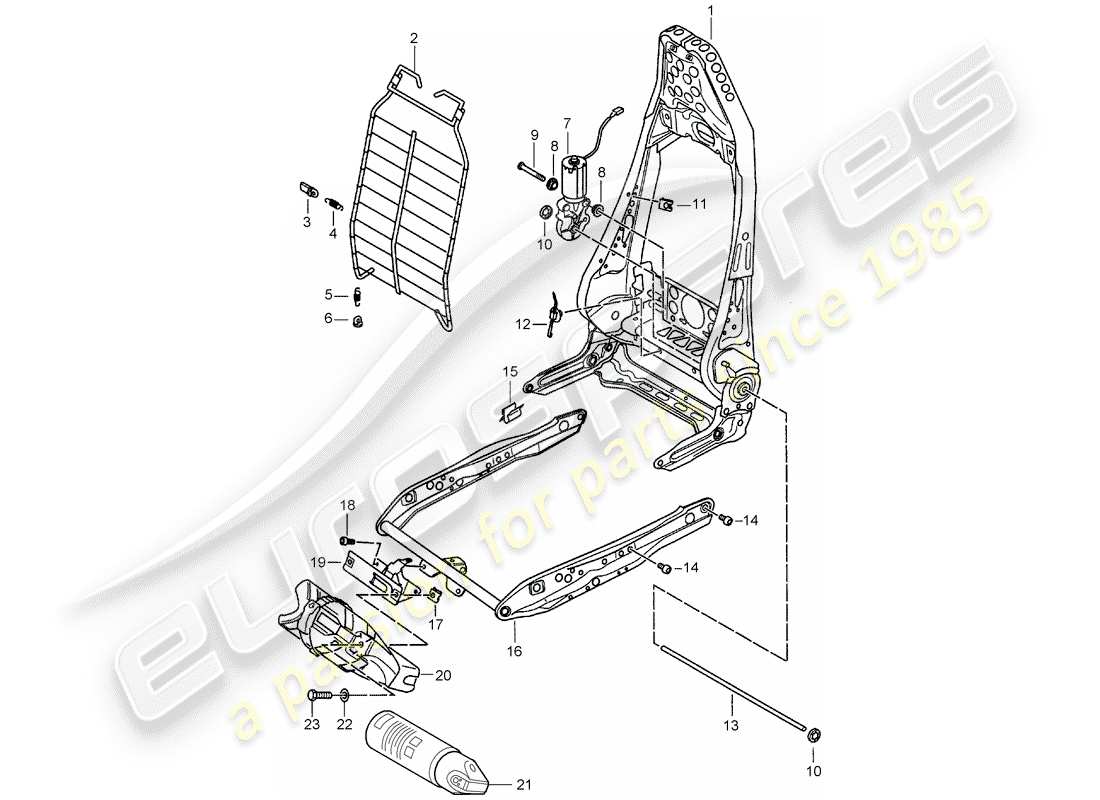 porsche boxster 986 (1997) frame - backrest - frame for seat - sports seat part diagram