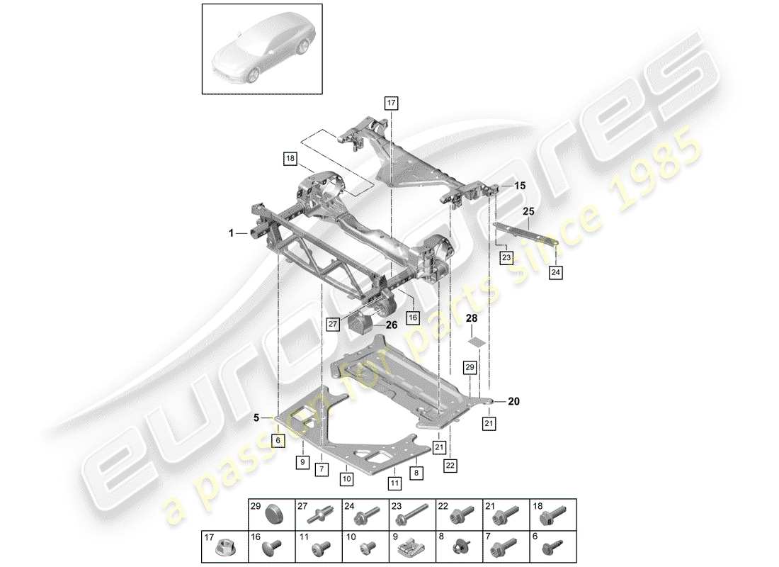 porsche panamera 971 (2020) sub frame part diagram