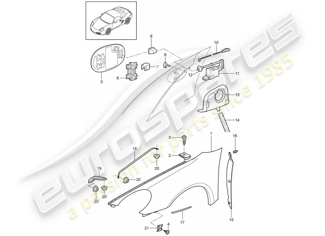 porsche boxster 987 (2009) fender part diagram