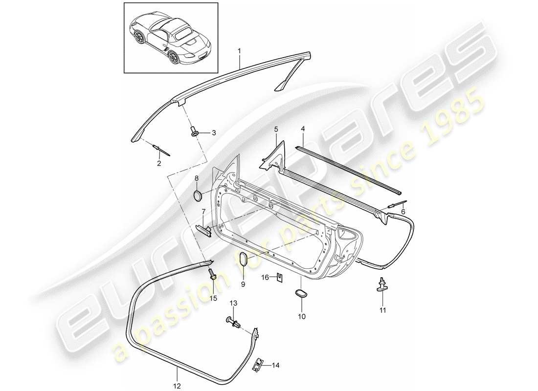 porsche boxster 987 (2009) door seal part diagram