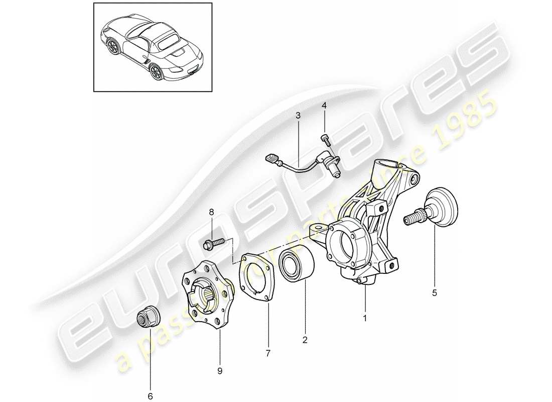 porsche boxster 987 (2012) wheel carrier part diagram