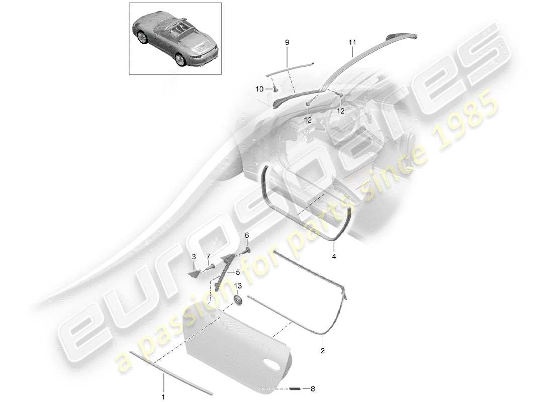 porsche 991 (2012) door seal part diagram