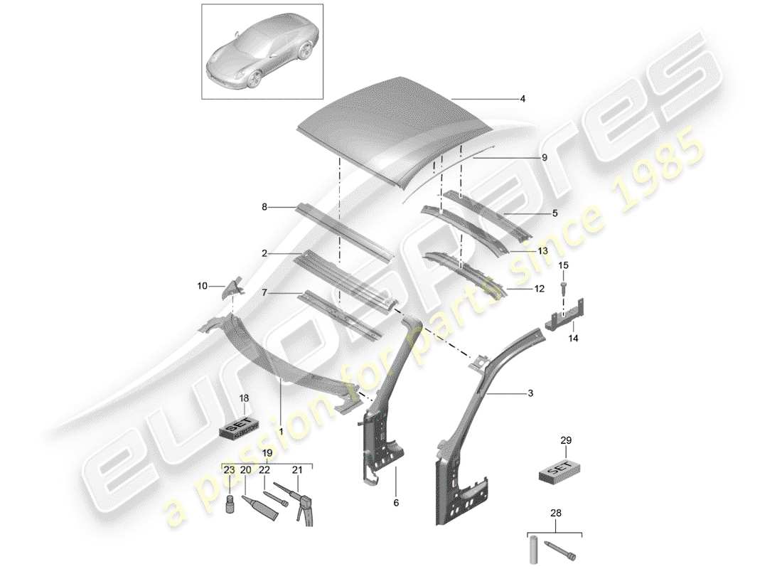 porsche 991 (2012) cowl part diagram