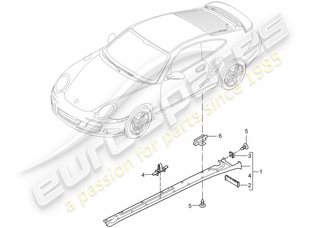 porsche 997 t/gt2 (2009) side member trim part diagram