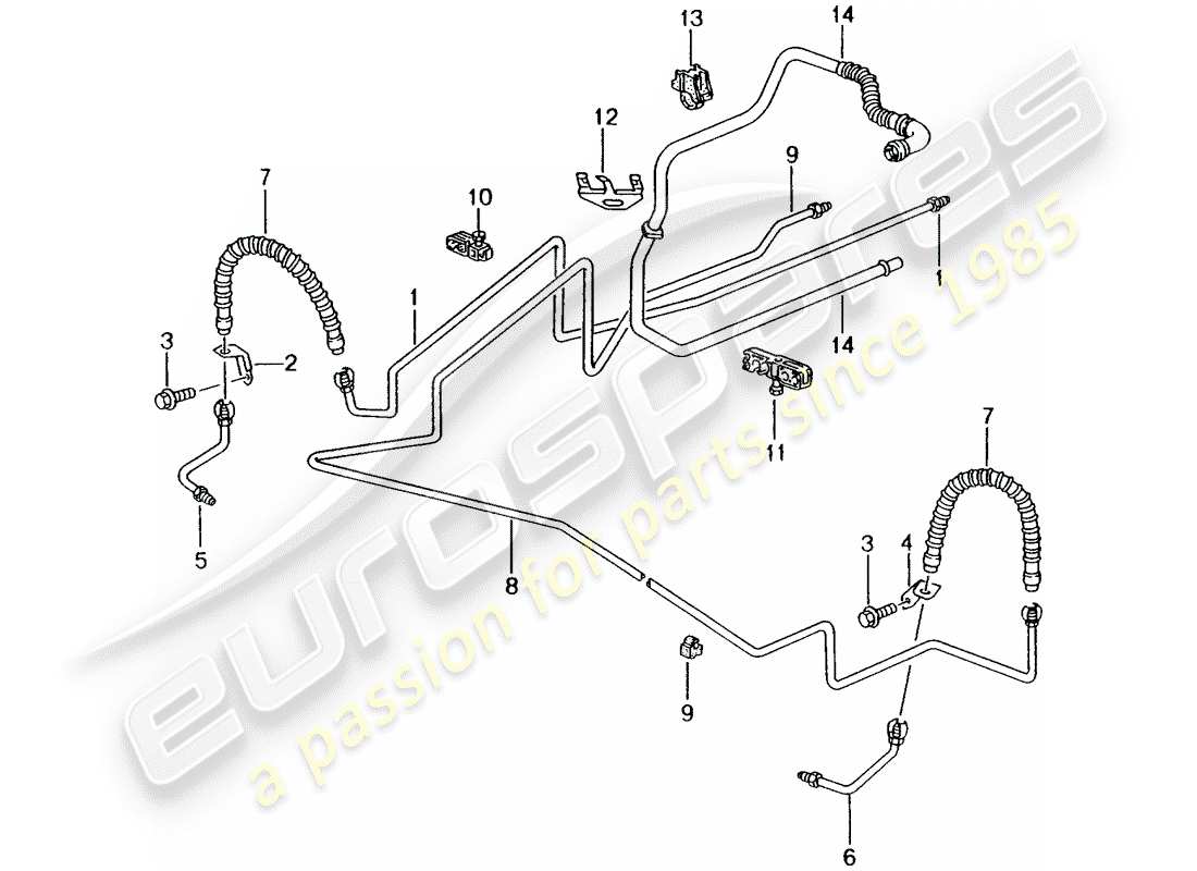 porsche boxster 986 (2000) brake line - underbody - rear axle - vacuum line part diagram