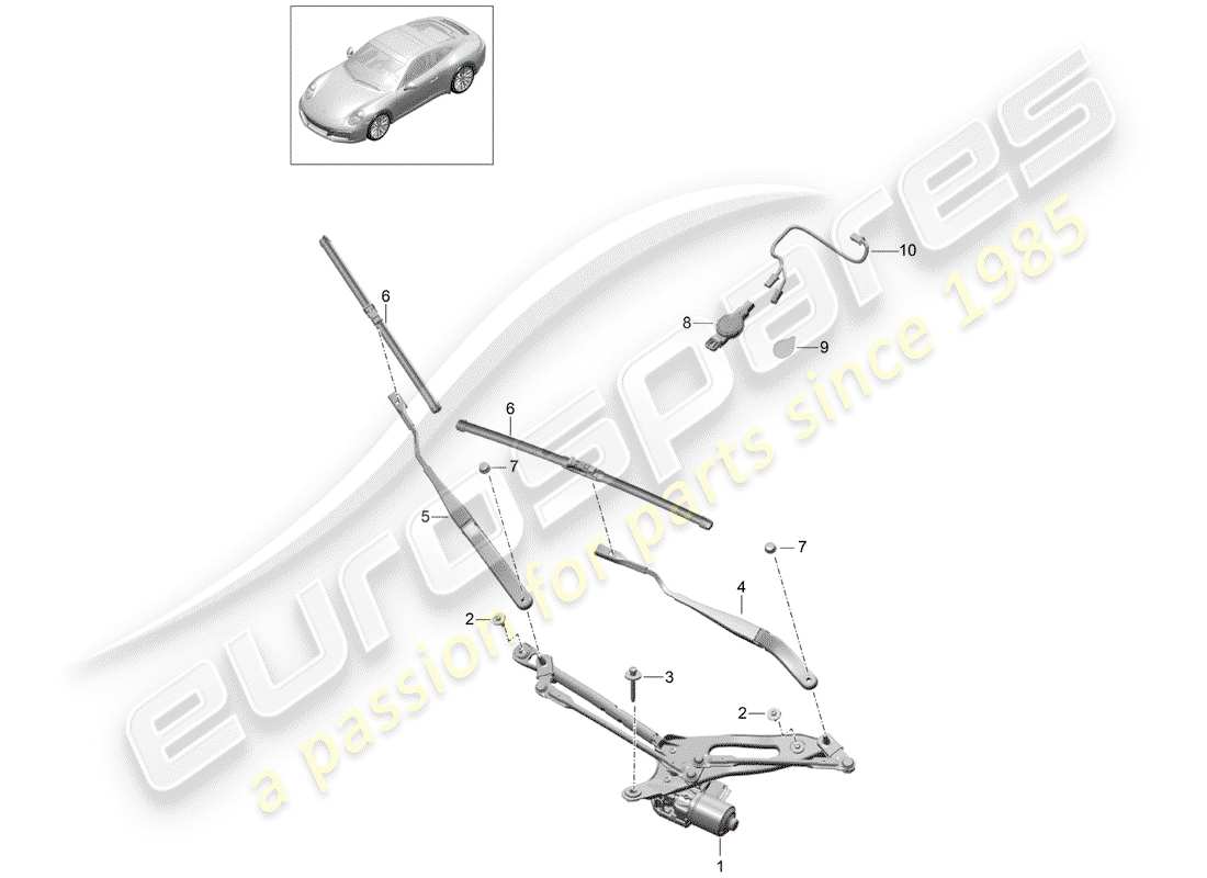 porsche 991 gen. 2 (2017) windshield wiper system compl. part diagram