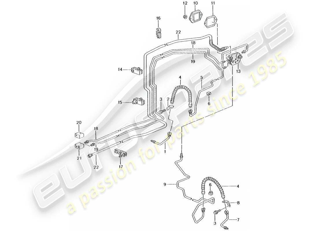 porsche 996 t/gt2 (2001) brake line - front axle - underbody - vacuum line part diagram