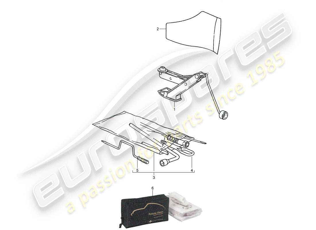 porsche 928 (1994) tool - jack - first aid kit part diagram