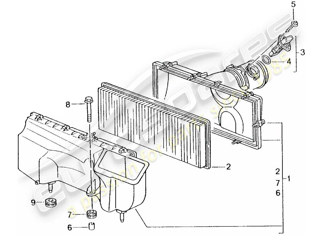 porsche 996 t/gt2 (2005) air cleaner part diagram