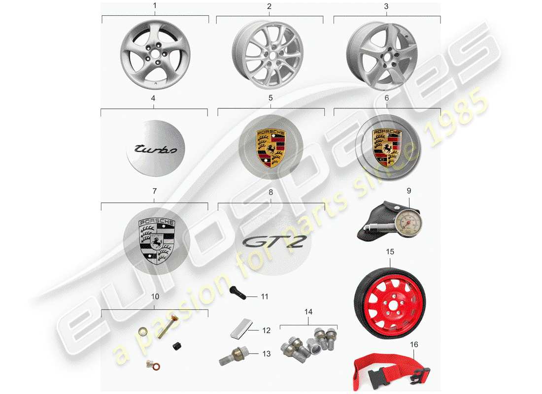 porsche 996 t/gt2 (2005) wheels part diagram