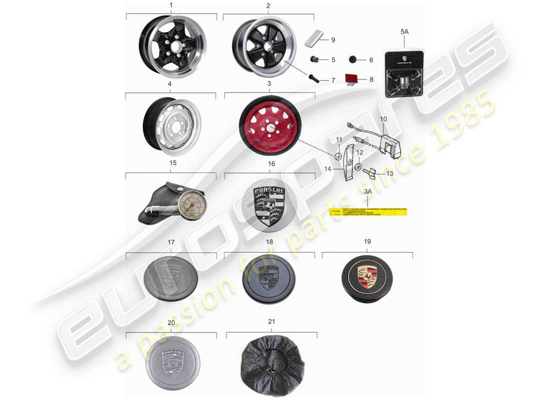 porsche 911 (1983) wheels part diagram